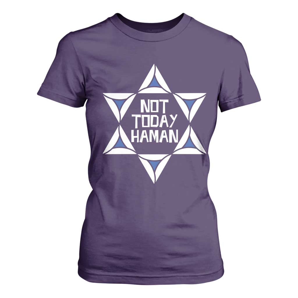 Not Today Haman Purim T Shirt For Women Hamantash Jewish Star of David TS09 Purple Print Your Wear