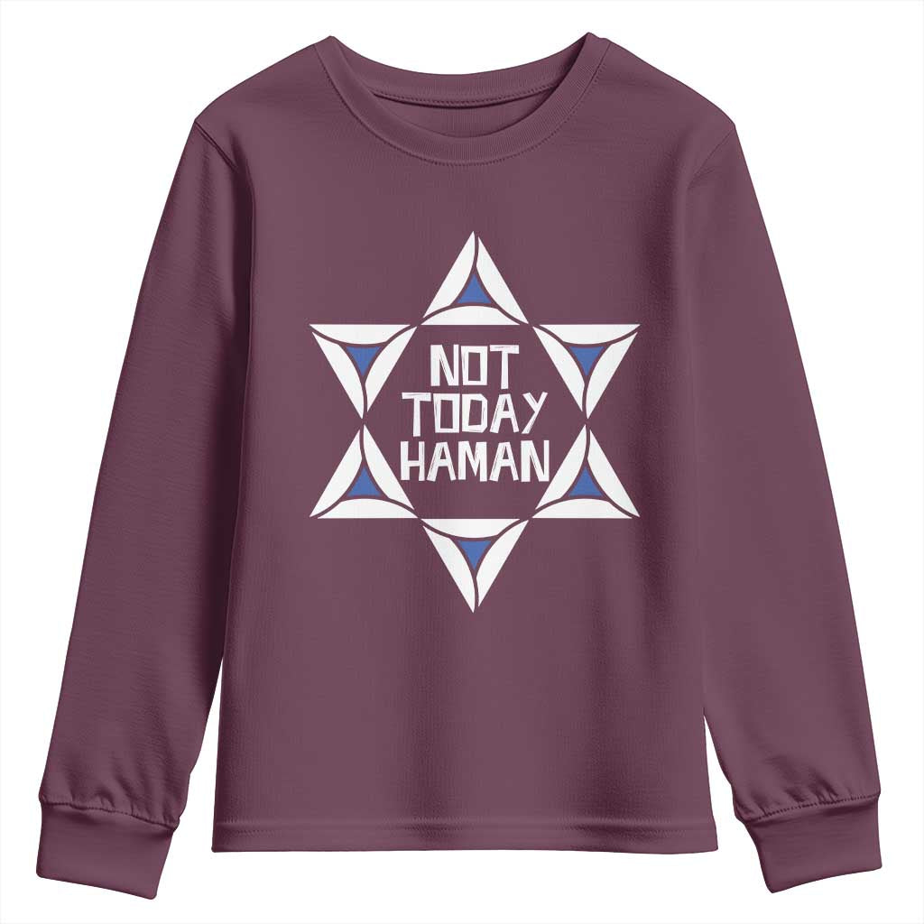Not Today Haman Purim Youth Sweatshirt Hamantash Jewish Star of David TS09 Maroon Print Your Wear