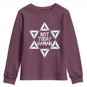 Not Today Haman Purim Youth Sweatshirt Hamantash Jewish Star of David TS09 Maroon Print Your Wear