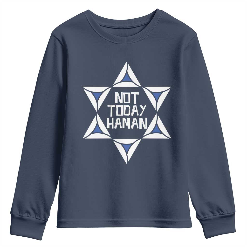 Not Today Haman Purim Youth Sweatshirt Hamantash Jewish Star of David TS09 Navy Print Your Wear