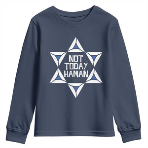 Not Today Haman Purim Youth Sweatshirt Hamantash Jewish Star of David TS09 Navy Print Your Wear
