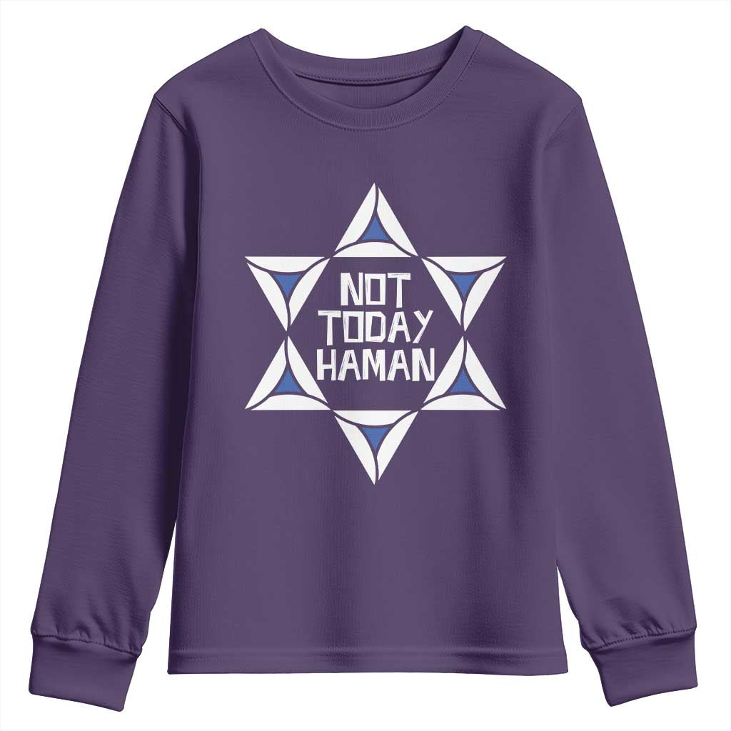 Not Today Haman Purim Youth Sweatshirt Hamantash Jewish Star of David TS09 Purple Print Your Wear