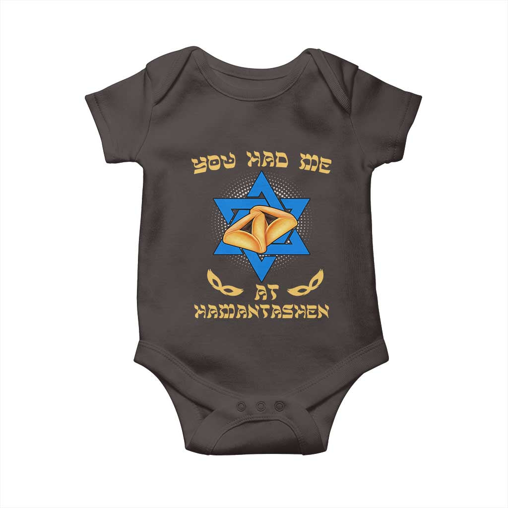 Funny Purim Baby Onesie You Had Me At Hamantash TS09 Dark Chocolate Print Your Wear