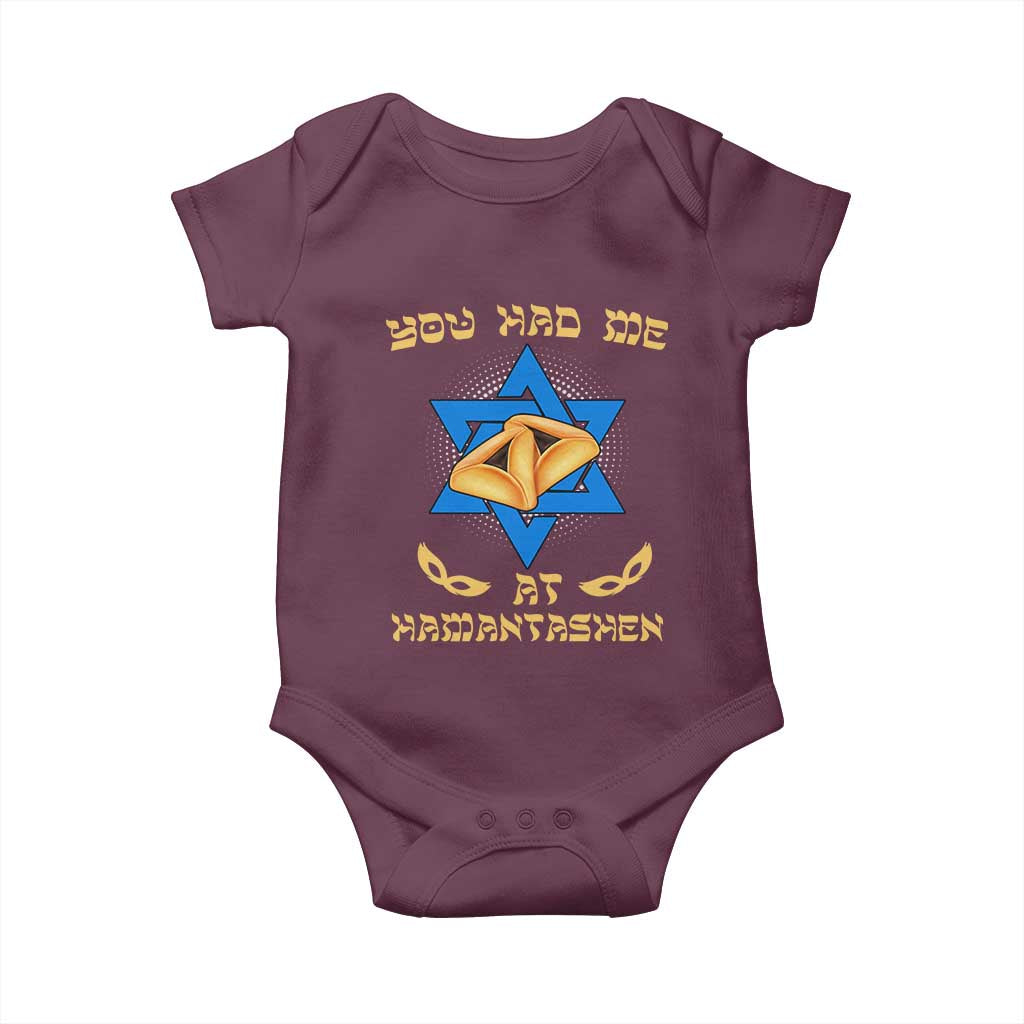 Funny Purim Baby Onesie You Had Me At Hamantash TS09 Maroon Print Your Wear