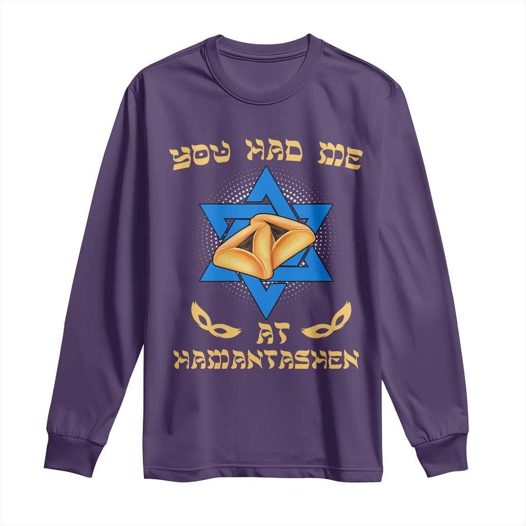 Funny Purim Long Sleeve Shirt You Had Me At Hamantash TS09 Purple Print Your Wear