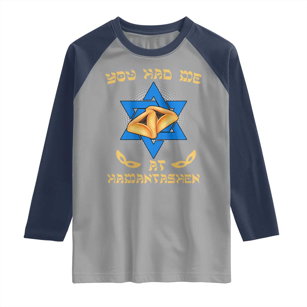 Funny Purim Raglan Shirt You Had Me At Hamantash TS09 Sport Gray Navy Print Your Wear