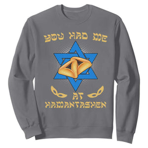 Funny Purim Sweatshirt You Had Me At Hamantash TS09 Charcoal Print Your Wear