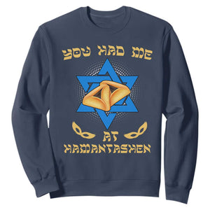Funny Purim Sweatshirt You Had Me At Hamantash TS09 Navy Print Your Wear