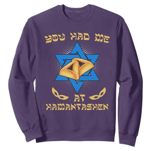 Funny Purim Sweatshirt You Had Me At Hamantash TS09 Purple Print Your Wear