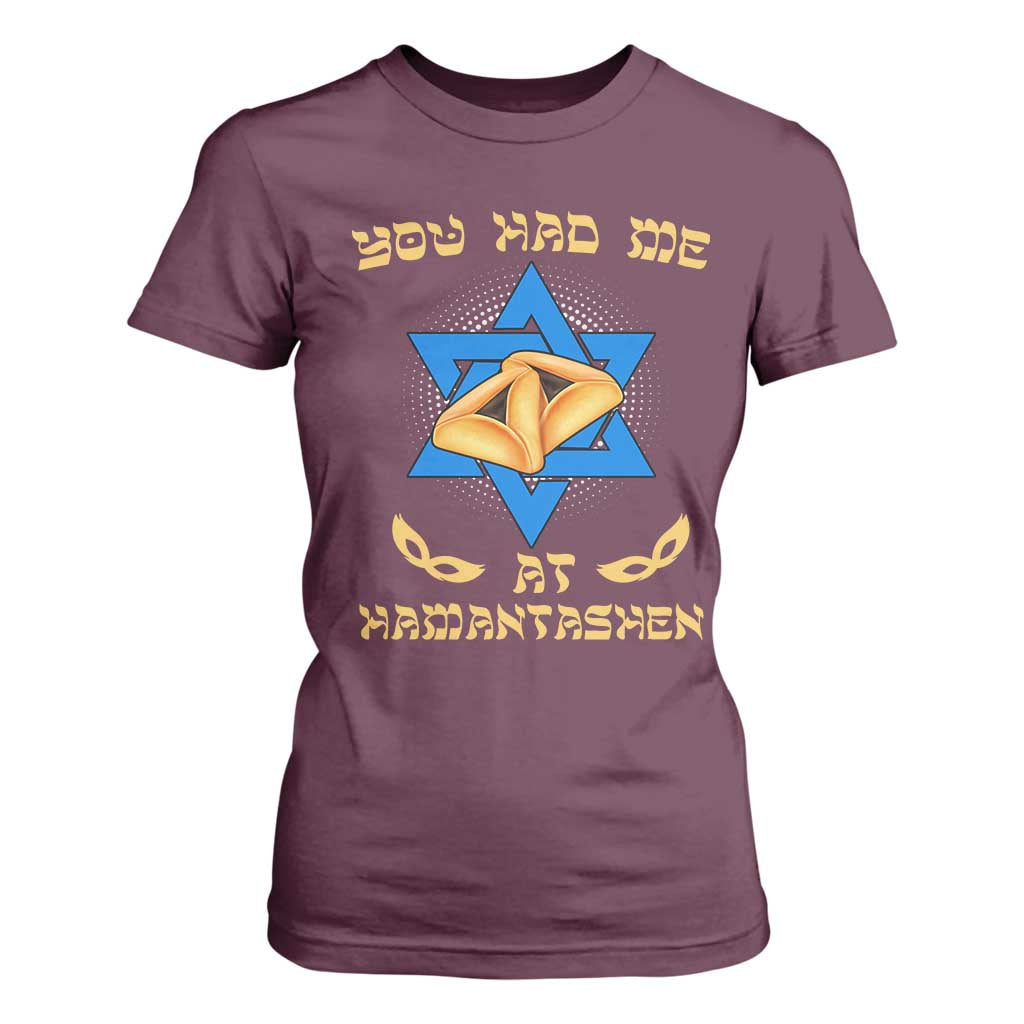 Funny Purim T Shirt For Women You Had Me At Hamantash TS09 Maroon Print Your Wear
