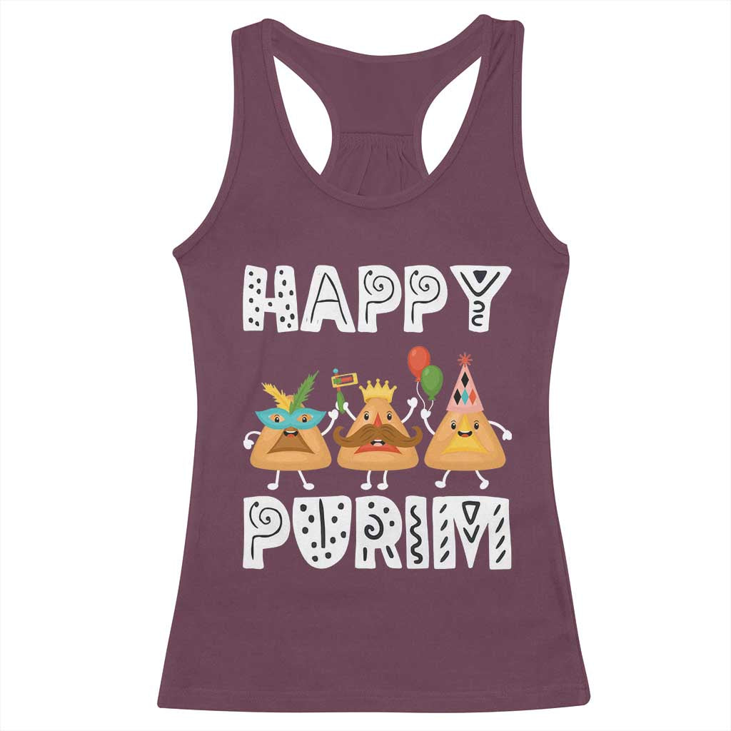 Happy Purim Funny Hamantash Racerback Tank Top TS09 Maroon Print Your Wear