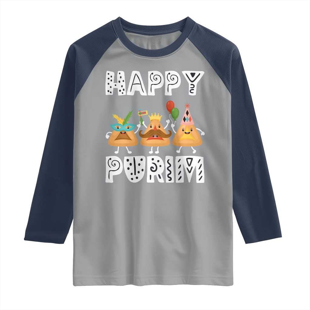 Happy Purim Funny Hamantash Raglan Shirt TS09 Sport Gray Navy Print Your Wear