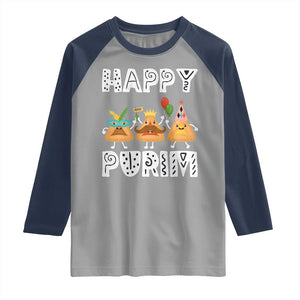 Happy Purim Funny Hamantash Raglan Shirt TS09 Sport Gray Navy Print Your Wear