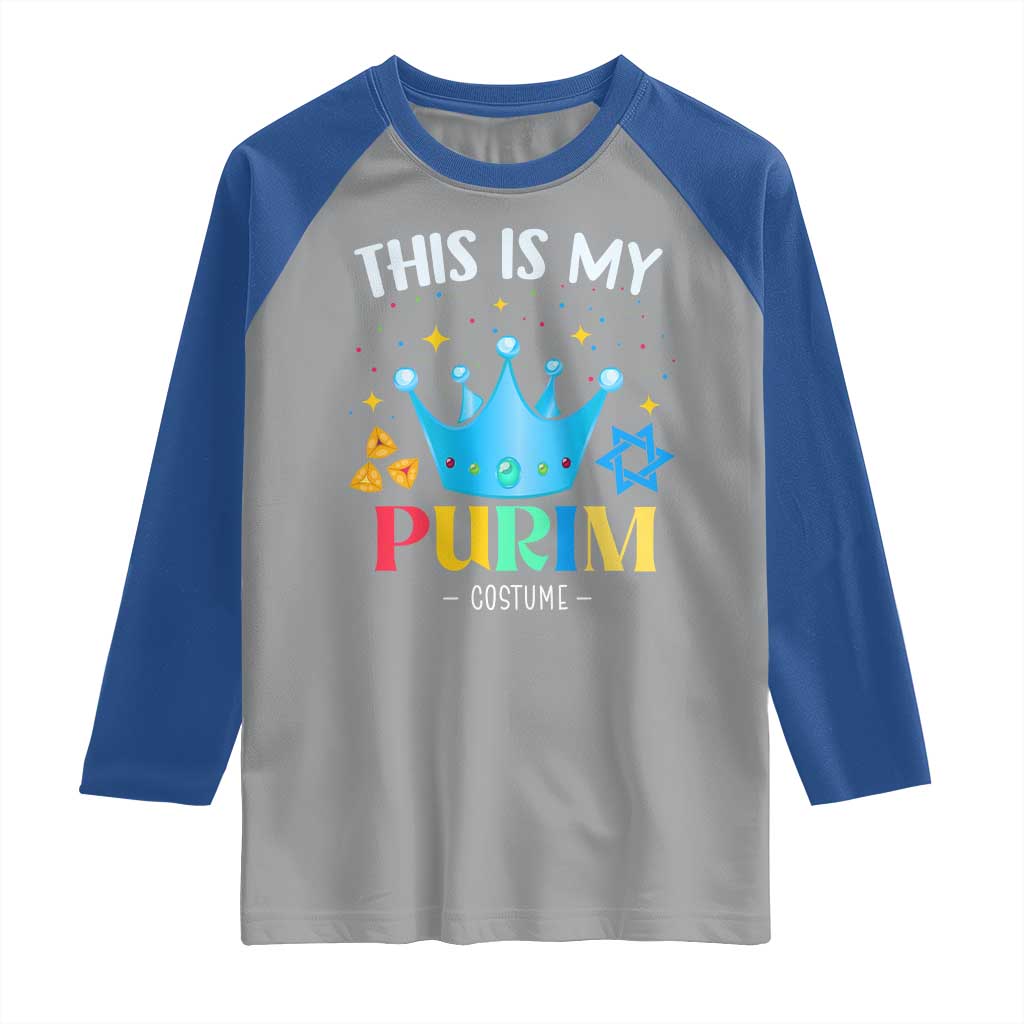 Funny Jewish This Is My Purim Costume Raglan Shirt TS09 Sport Gray Royal Print Your Wear