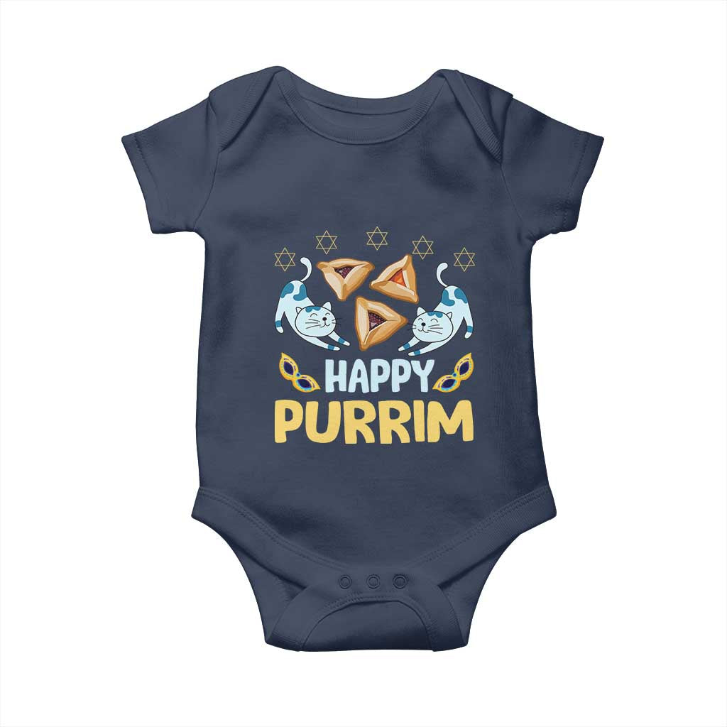 Purim Cat Baby Onesie Happy Purrim Hamantash Jewish Star of David TS09 Navy Print Your Wear