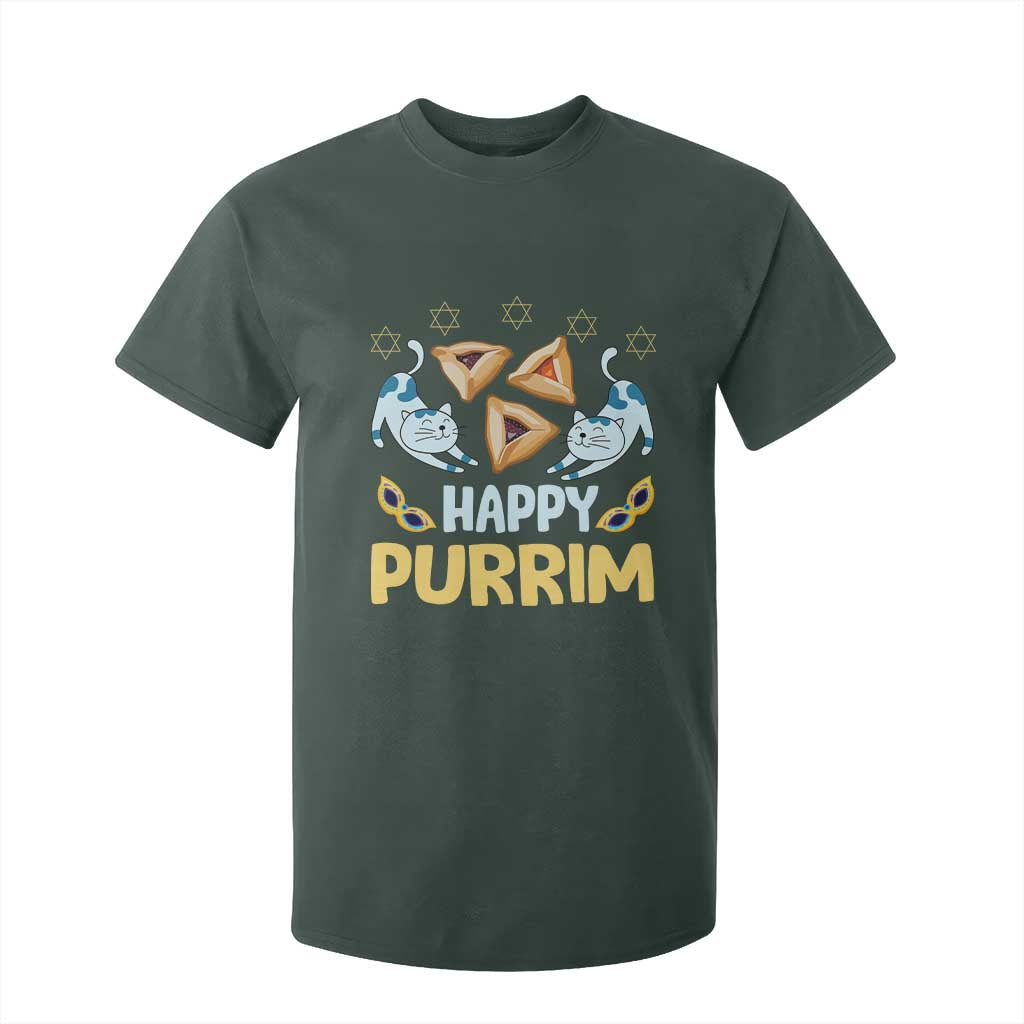 Purim Cat T Shirt For Kid Happy Purrim Hamantash Jewish Star of David TS09 Dark Forest Green Print Your Wear
