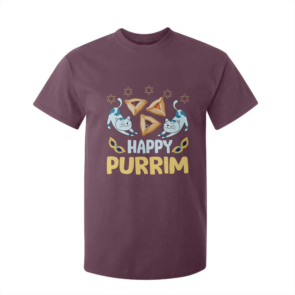 Purim Cat T Shirt For Kid Happy Purrim Hamantash Jewish Star of David TS09 Maroon Print Your Wear