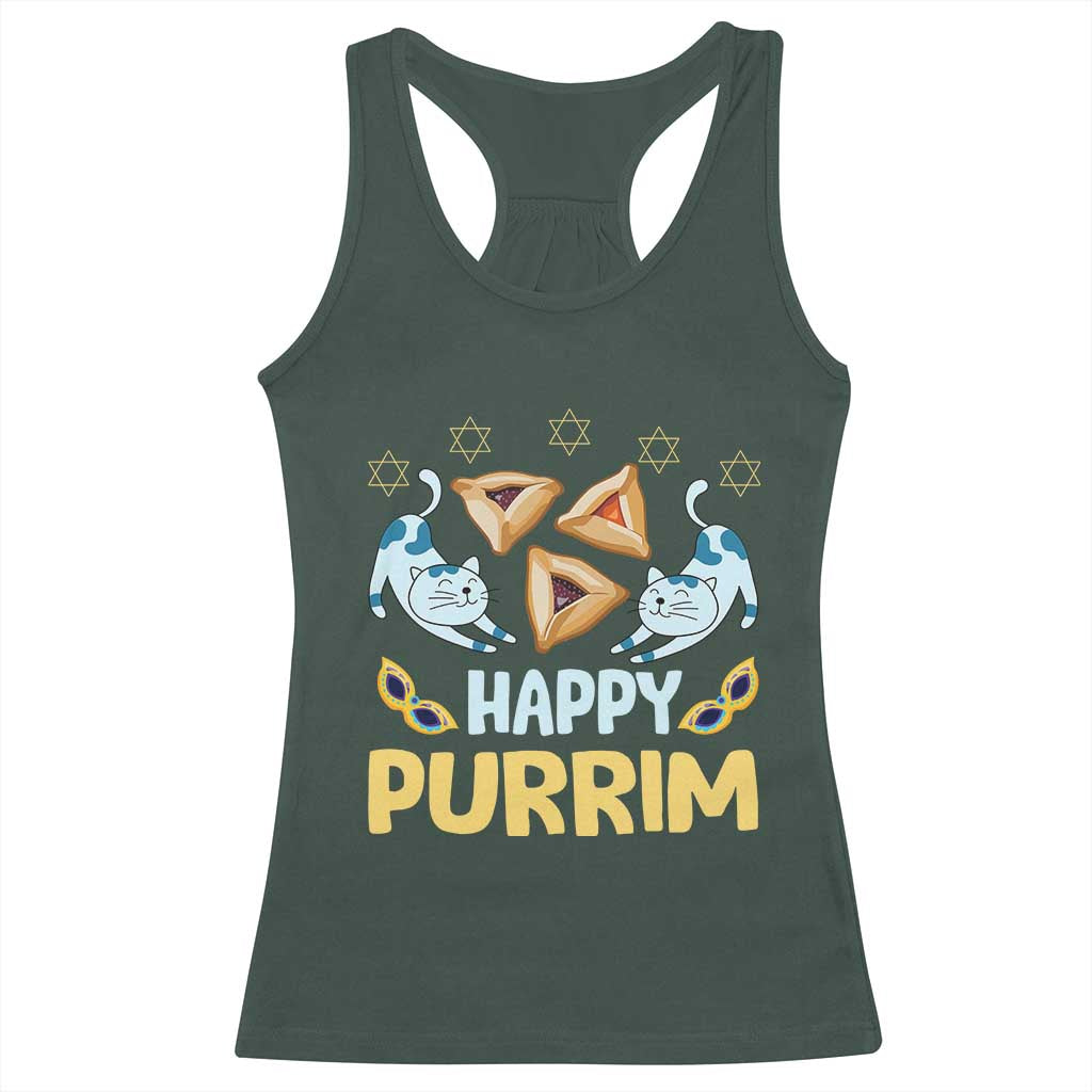 Purim Cat Racerback Tank Top Happy Purrim Hamantash Jewish Star of David TS09 Dark Forest Green Print Your Wear