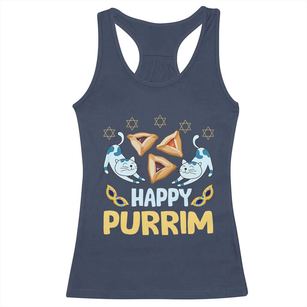 Purim Cat Racerback Tank Top Happy Purrim Hamantash Jewish Star of David TS09 Navy Print Your Wear