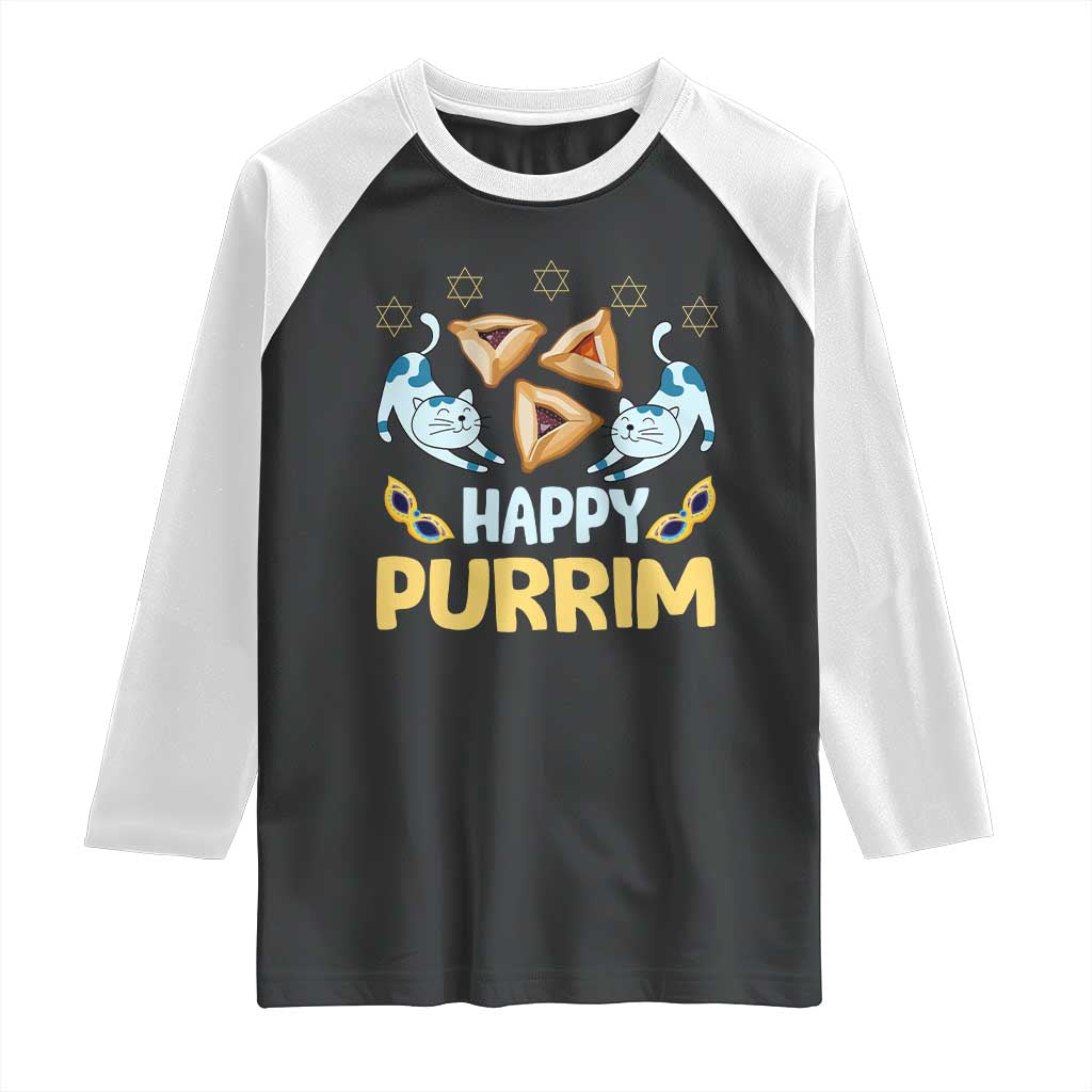 Purim Cat Raglan Shirt Happy Purrim Hamantash Jewish Star of David TS09 Black White Print Your Wear