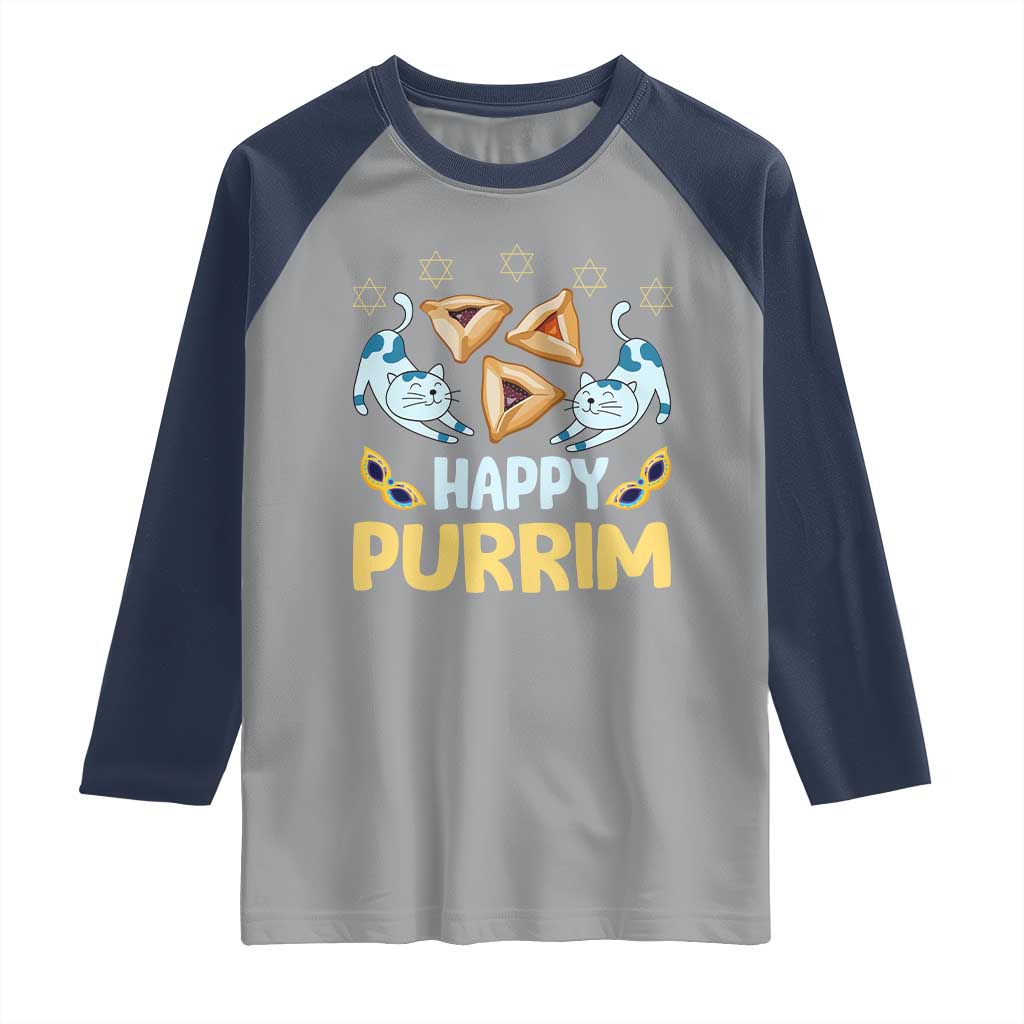 Purim Cat Raglan Shirt Happy Purrim Hamantash Jewish Star of David TS09 Sport Gray Navy Print Your Wear