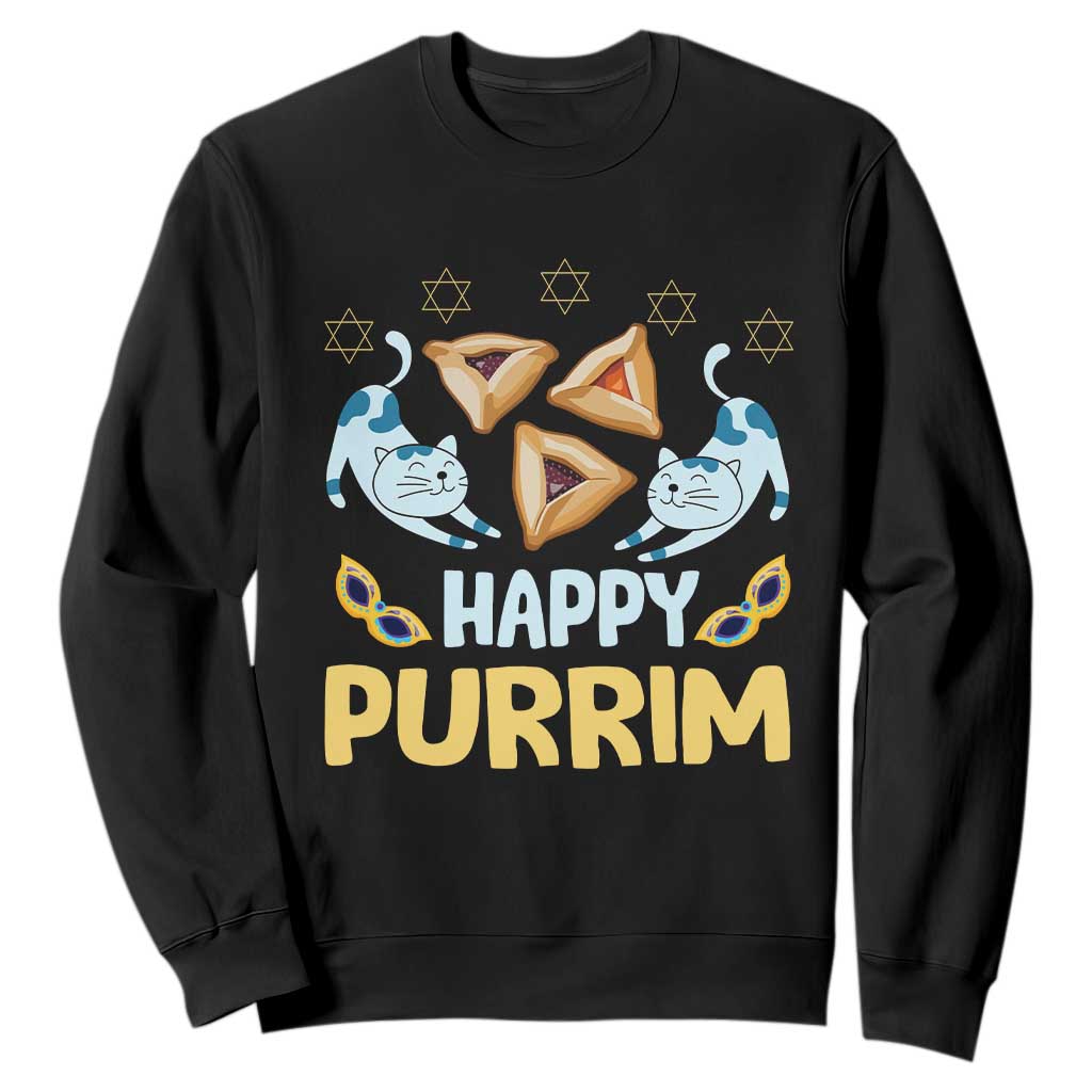 Purim Cat Sweatshirt Happy Purrim Hamantash Jewish Star of David TS09 Black Print Your Wear