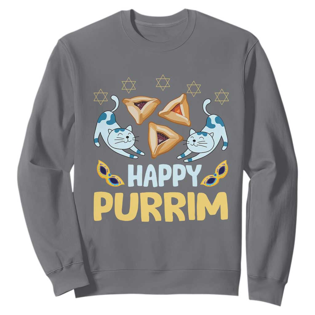 Purim Cat Sweatshirt Happy Purrim Hamantash Jewish Star of David TS09 Charcoal Print Your Wear