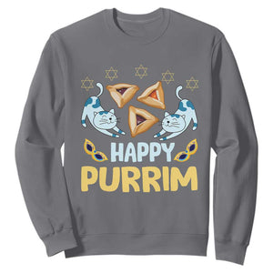 Purim Cat Sweatshirt Happy Purrim Hamantash Jewish Star of David TS09 Charcoal Print Your Wear
