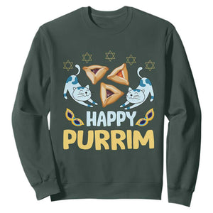 Purim Cat Sweatshirt Happy Purrim Hamantash Jewish Star of David TS09 Dark Forest Green Print Your Wear