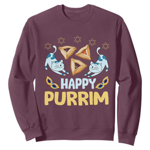 Purim Cat Sweatshirt Happy Purrim Hamantash Jewish Star of David TS09 Maroon Print Your Wear