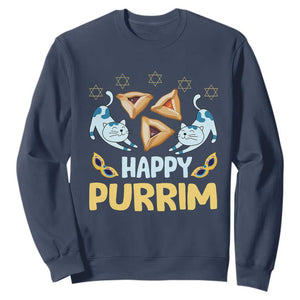 Purim Cat Sweatshirt Happy Purrim Hamantash Jewish Star of David TS09 Navy Print Your Wear