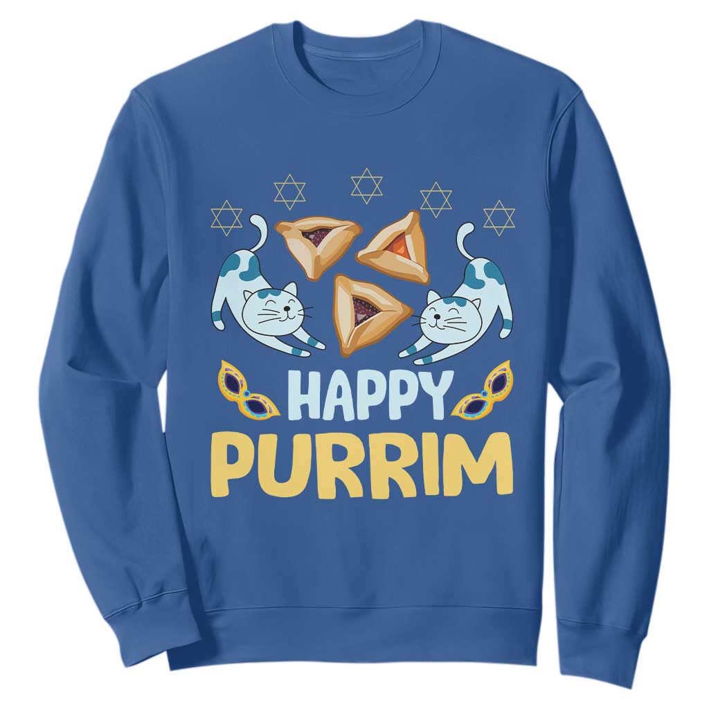 Purim Cat Sweatshirt Happy Purrim Hamantash Jewish Star of David TS09 Royal Blue Print Your Wear