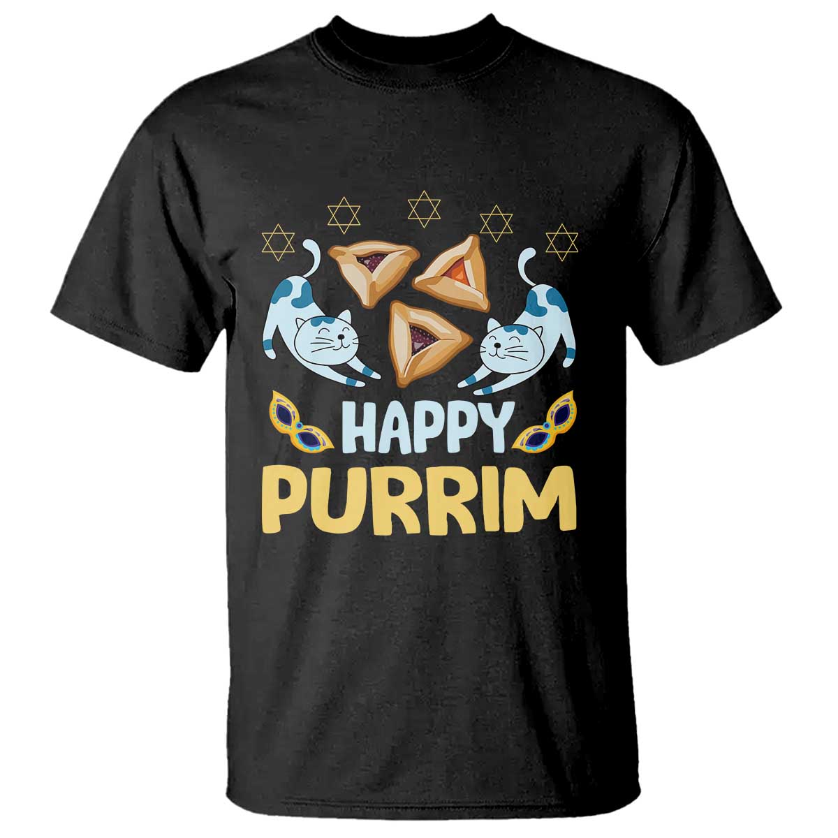 Purim Cat T Shirt Happy Purrim Hamantash Jewish Star of David TS09 Black Print Your Wear