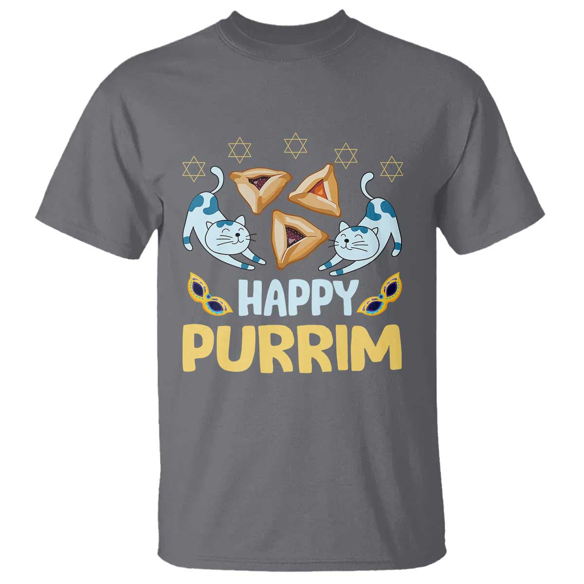 Purim Cat T Shirt Happy Purrim Hamantash Jewish Star of David TS09 Charcoal Print Your Wear