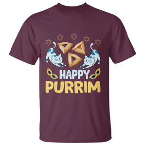 Purim Cat T Shirt Happy Purrim Hamantash Jewish Star of David TS09 Maroon Print Your Wear