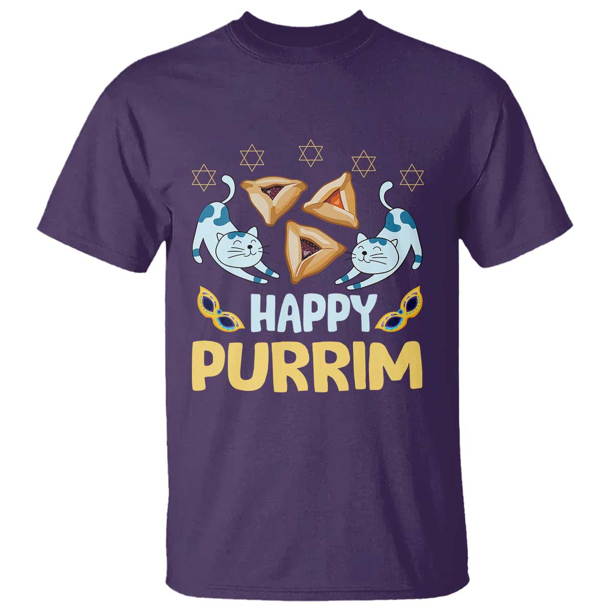 Purim Cat T Shirt Happy Purrim Hamantash Jewish Star of David TS09 Purple Print Your Wear