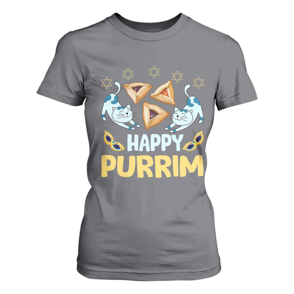 Purim Cat T Shirt For Women Happy Purrim Hamantash Jewish Star of David TS09 Charcoal Print Your Wear
