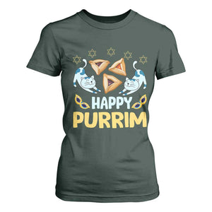 Purim Cat T Shirt For Women Happy Purrim Hamantash Jewish Star of David TS09 Dark Forest Green Print Your Wear