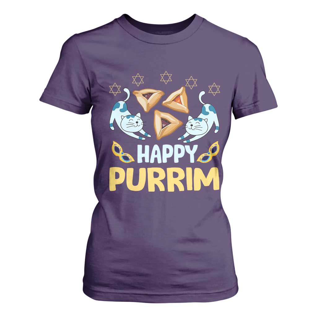 Purim Cat T Shirt For Women Happy Purrim Hamantash Jewish Star of David TS09 Purple Print Your Wear
