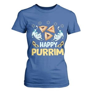Purim Cat T Shirt For Women Happy Purrim Hamantash Jewish Star of David TS09 Royal Blue Print Your Wear