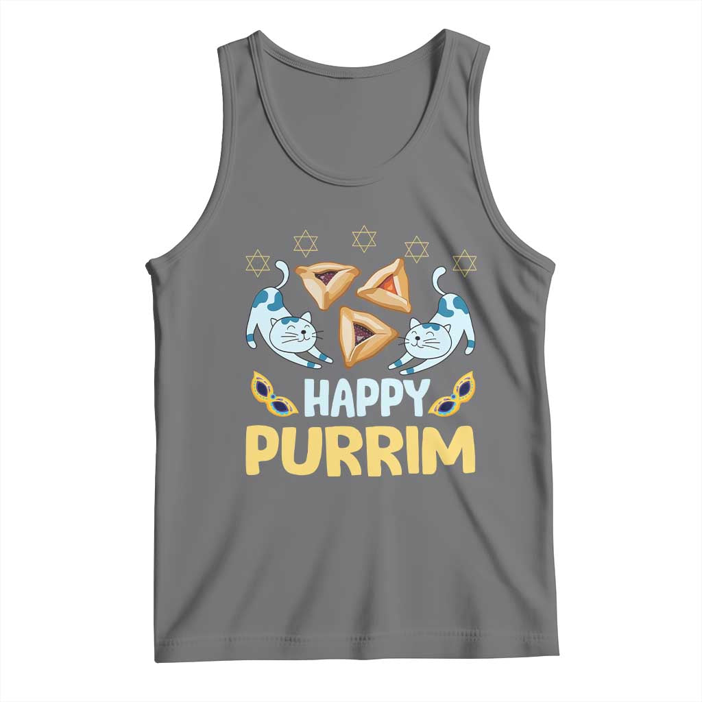 Purim Cat Tank Top Happy Purrim Hamantash Jewish Star of David TS09 Black Heather Print Your Wear