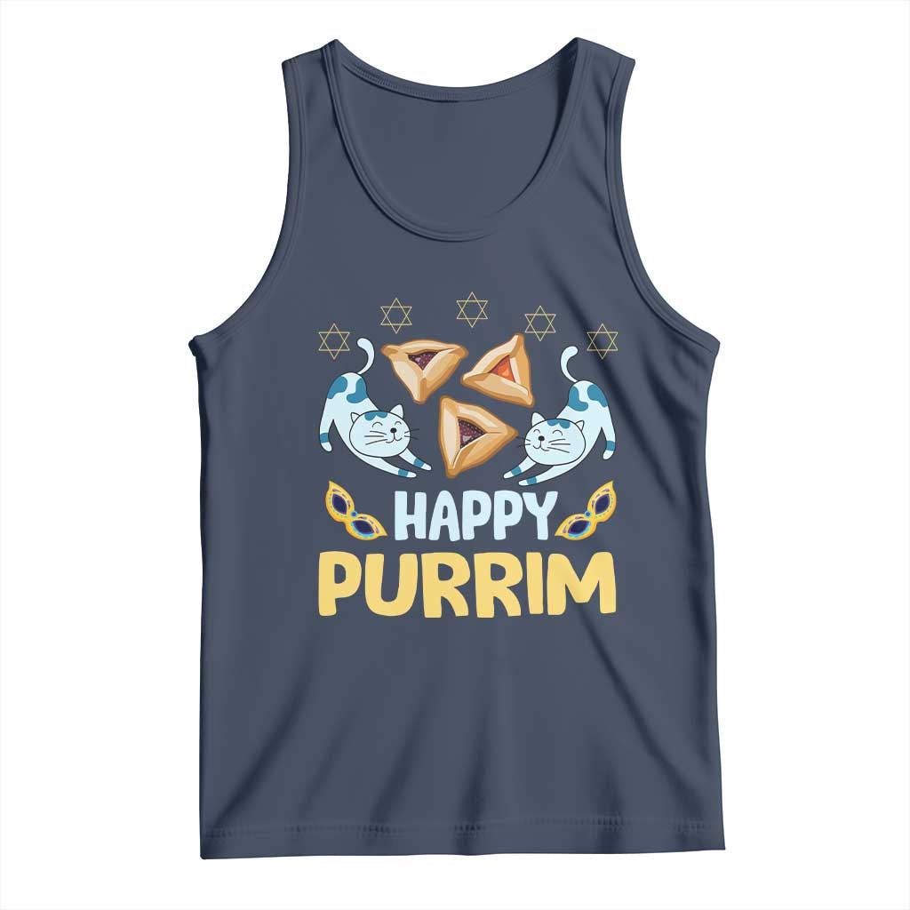 Purim Cat Tank Top Happy Purrim Hamantash Jewish Star of David TS09 Navy Print Your Wear