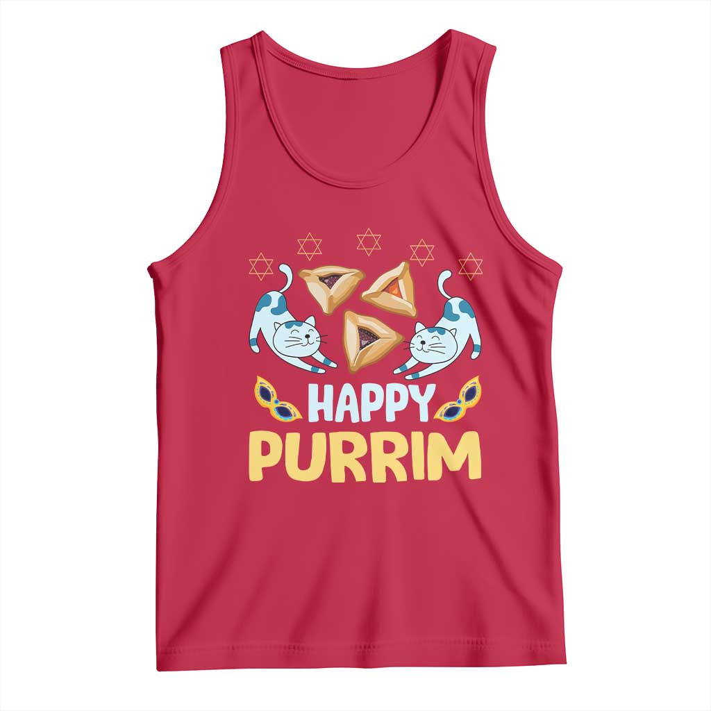 Purim Cat Tank Top Happy Purrim Hamantash Jewish Star of David TS09 Red Print Your Wear