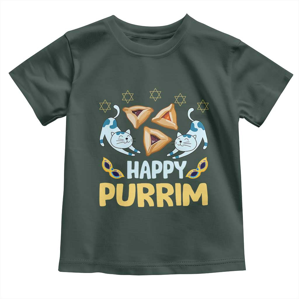 Purim Cat Toddler T Shirt Happy Purrim Hamantash Jewish Star of David TS09 Dark Forest Green Print Your Wear