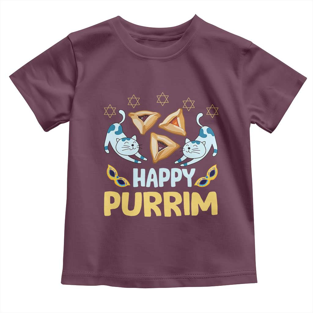 Purim Cat Toddler T Shirt Happy Purrim Hamantash Jewish Star of David TS09 Maroon Print Your Wear