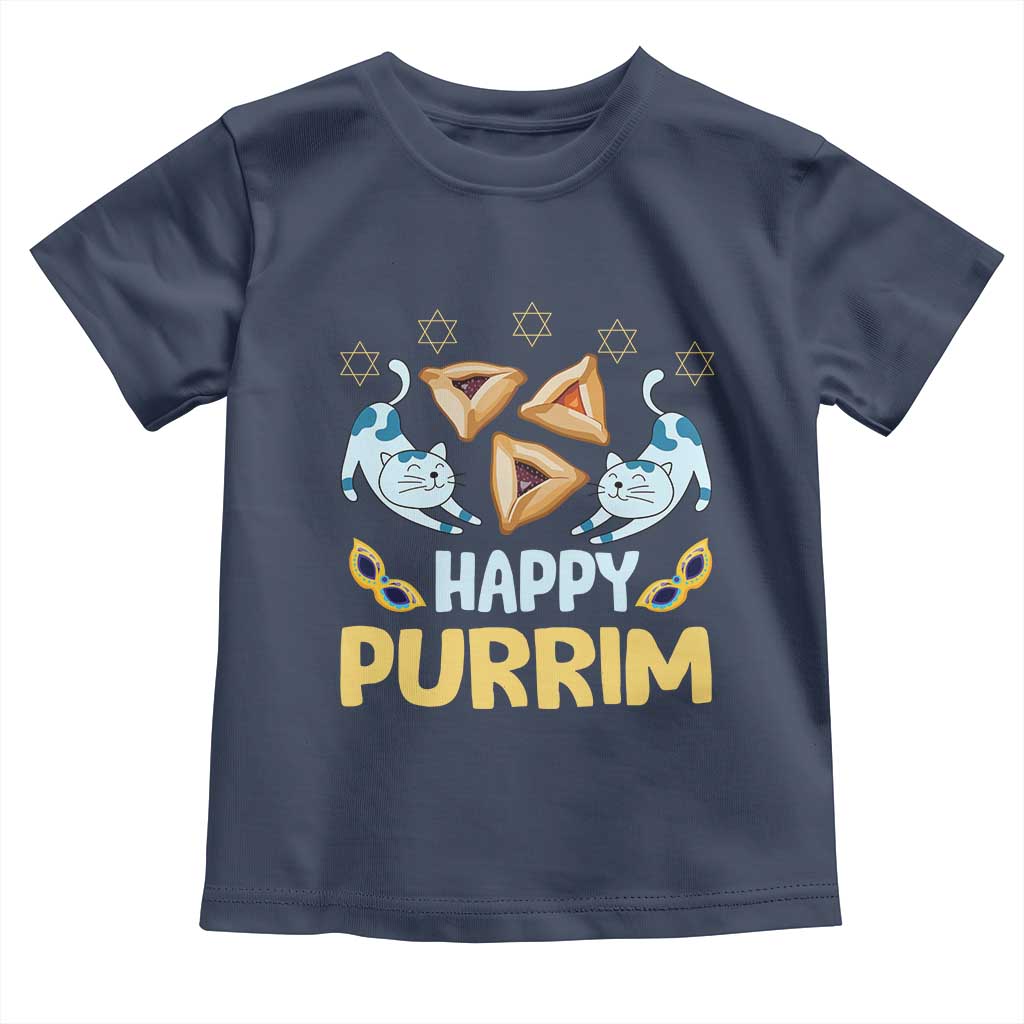 Purim Cat Toddler T Shirt Happy Purrim Hamantash Jewish Star of David TS09 Navy Print Your Wear
