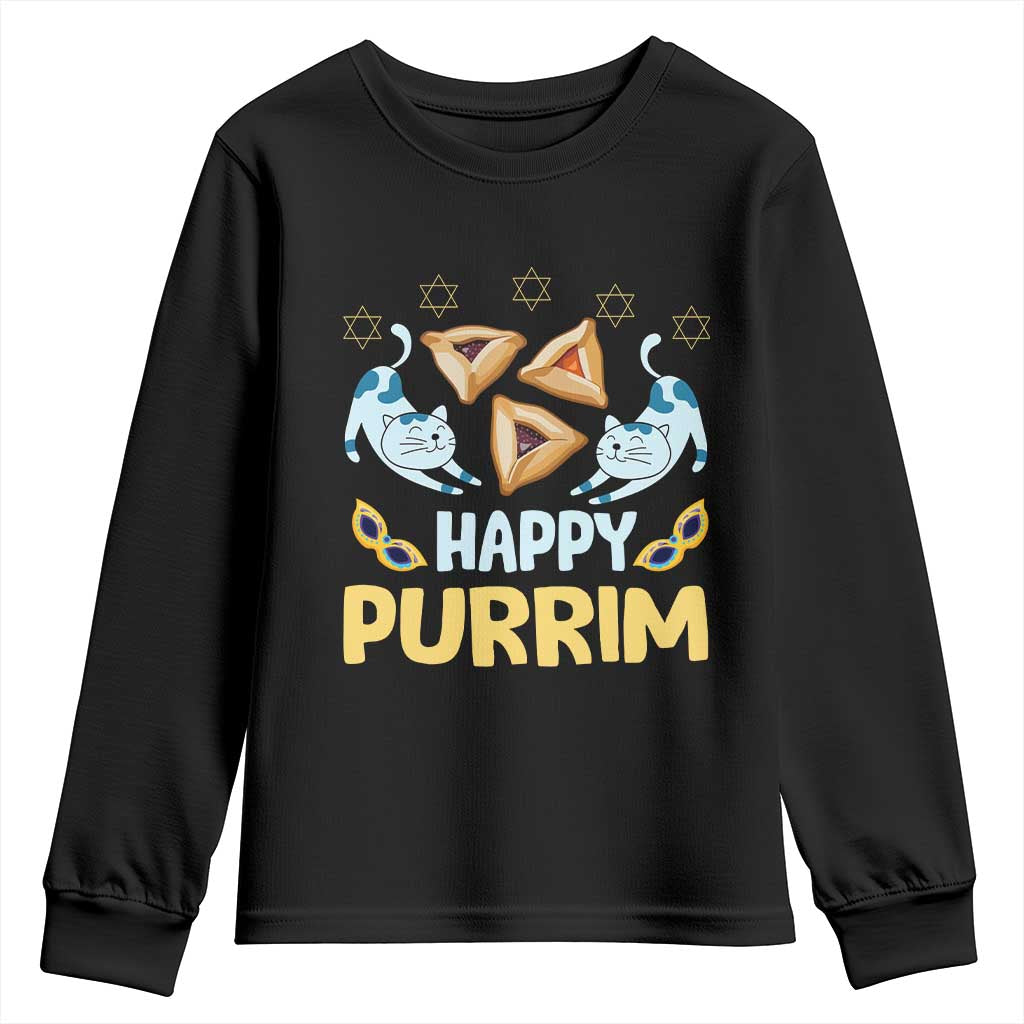 Purim Cat Youth Sweatshirt Happy Purrim Hamantash Jewish Star of David TS09 Black Print Your Wear