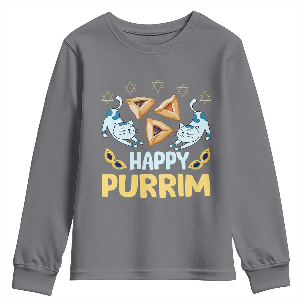 Purim Cat Youth Sweatshirt Happy Purrim Hamantash Jewish Star of David TS09 Charcoal Print Your Wear
