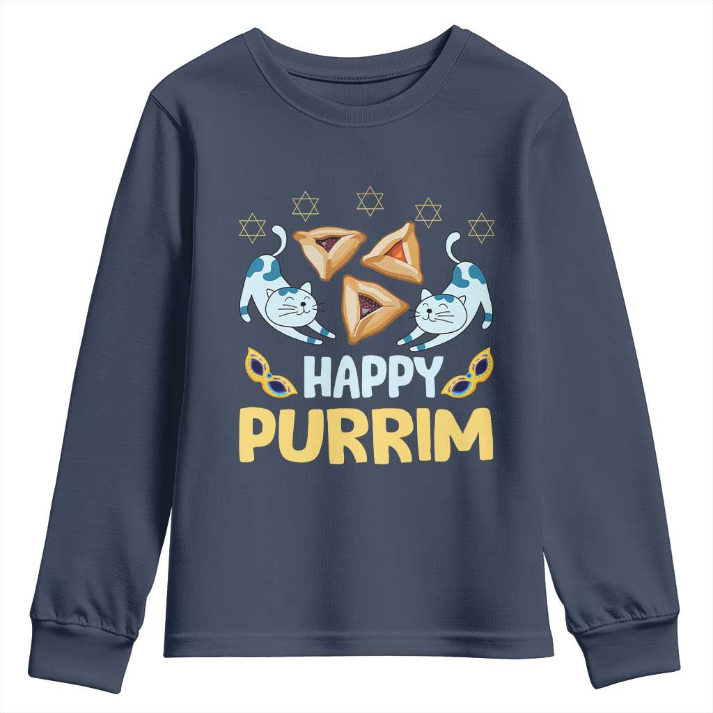 Purim Cat Youth Sweatshirt Happy Purrim Hamantash Jewish Star of David TS09 Navy Print Your Wear