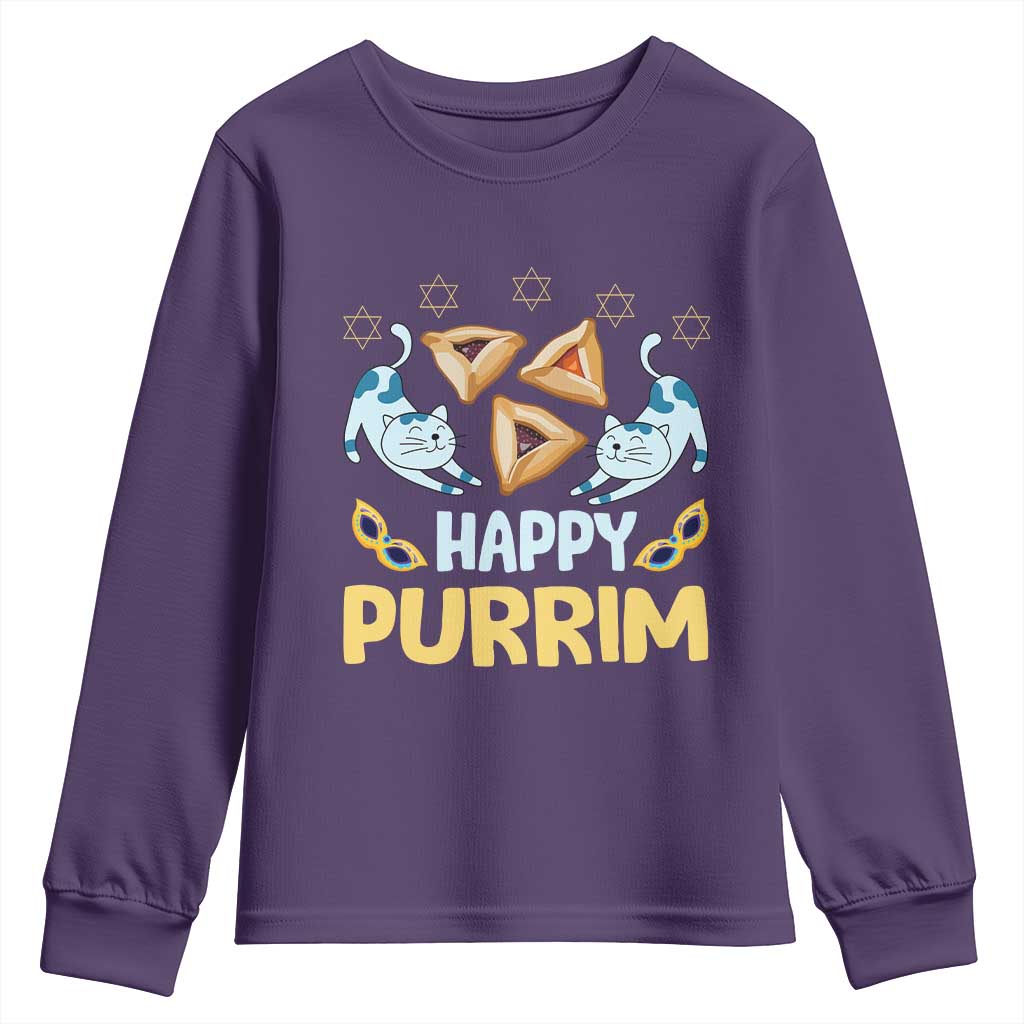 Purim Cat Youth Sweatshirt Happy Purrim Hamantash Jewish Star of David TS09 Purple Print Your Wear